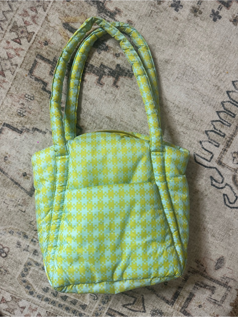 BAGGU puffy cloud tote Mint Pixel Gingham